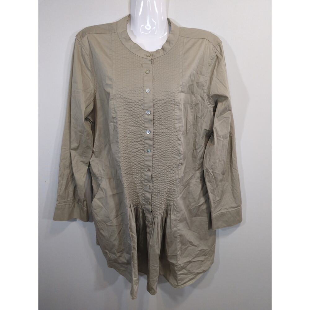 Chico's‎  Button Down Side Pocket Tan Tunic Top Womens Large Lagenlook Babydoll